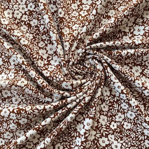 Jersey scattered flowers cream brown, Mille Fleur, cotton jersey