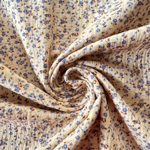 Muslin fabric mini flowers blue double gauze from 0.5 m