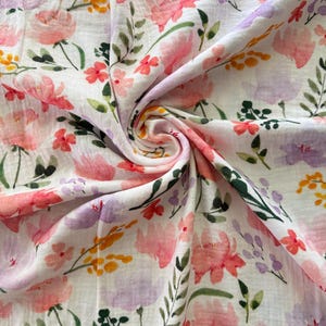Muslin fabric large flowers double gauze from 0.5 m