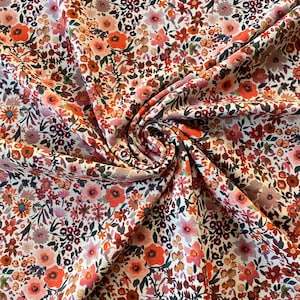 Jersey Fabric Watercolor Flowers, Cotton