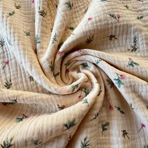 Double Gauze, flowers light beige, muslin, from 0.5 m, children&#39;s fabric, comforter fabric, floral, cotton fabric