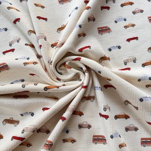 Jersey Rib Fabric Vehicles Cars Colorful Cream Cotton Rib Jersey
