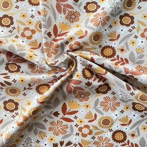 Jersey fabric retro flowers, cotton