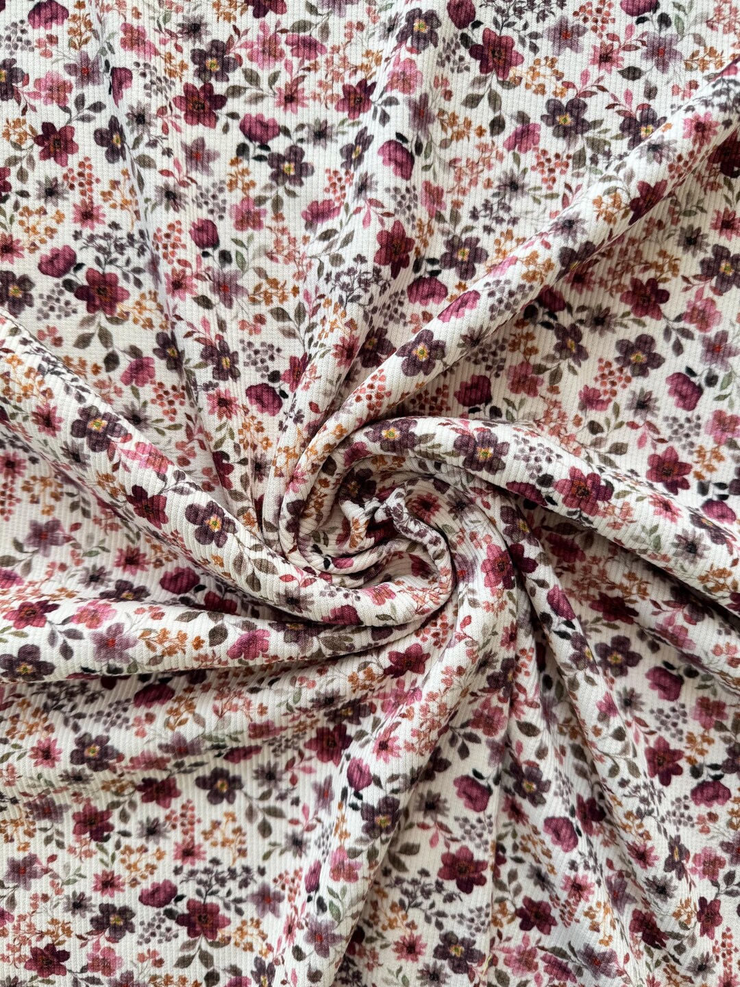 Ribbed Jersey Fabric, Floral Berry Design | Ribbed Jersey With Floral ...