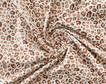 Jersey fabric Leo Aquarell | Cotton jersey leopard print wildcat animal print patterned stretch fabric by the meter brown cream