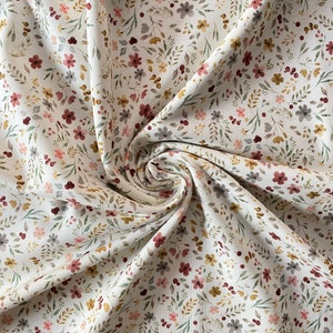 Jersey fabric mini flowers cream cotton