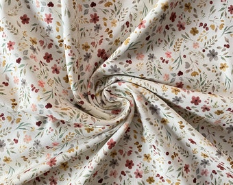 Jersey fabric mini flowers cream cotton