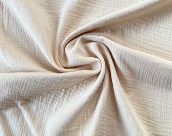 Muslin fabric, solid sand beige | Double gauze cotton fabric, solid cream/natural, sold by the meter, gauze fabric, basic clothing, summer scarf