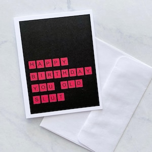 Carte d'anniversaire drôle, joyeux anniversaire vieille salope, carte d'anniversaire grossière, carte d'anniversaire pour adulte, humour, scrabble, amusement, pour elle, pour lui