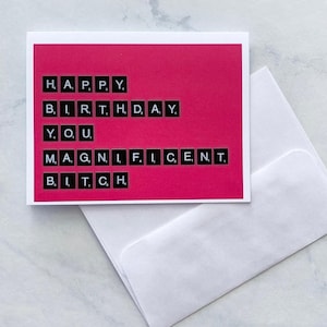 Carte de voeux drôle de joyeux anniversaire, joyeux anniversaire à vous, magnifique chienne, carte de voeux drôle de scrabble effronté, humour adulte, carte grossière