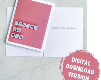 Printable Housewarming Greeting Card, Living in Sin, Funny housewarming, new home, new house, digital download card