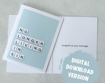 Printable Wedding Card, No longer living in sin, funny wedding card, wedding gift, funny wedding