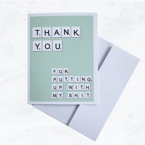 Tarjeta de agradecimiento divertida / Gracias por aguantar mis tonterías / grosero / humor / adulto / gracias / amistad