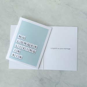 Divertente biglietto di nozze / Non vivere più nel peccato / Qualcosa di blu / Matrimonio / Regalo di nozze / Umorismo / Biglietto / Nozze / Unico / Scrabble