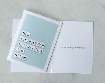 Funny Wedding Card | No Longer Living in Sin | Something blue | Marriage | Wedding Gift | Humour | Card | Wedding | Unique | Scrabble
