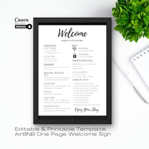 Editable AirBNB Welcome Sign Template: One Page Printable (Canva)