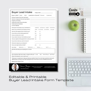 Real Estate Buyer Lead Intake Sheet: Realtor Client Questionnaire (Canva Template)
