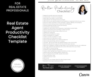 Realtor Productivity Checklist: Editable Real Estate Agent Task Manager (Canva Template)