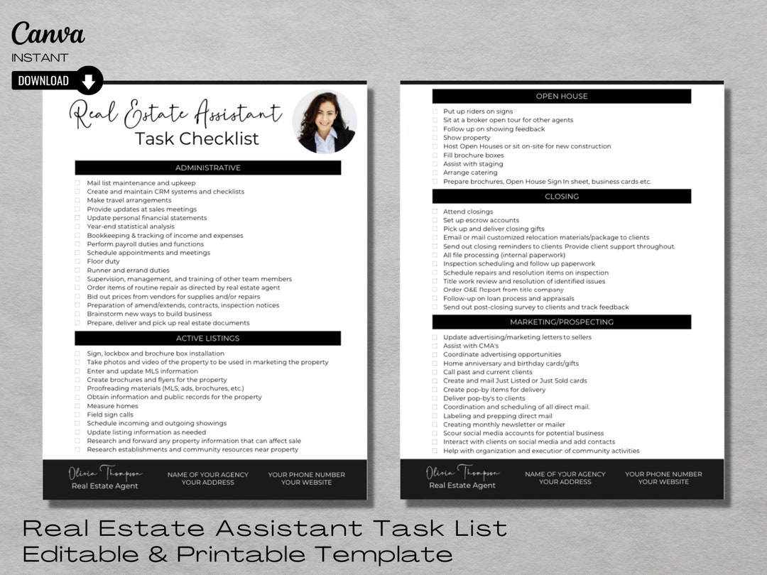 Real Estate Agent Assistant Checklist Transaction Coordinator Etsy