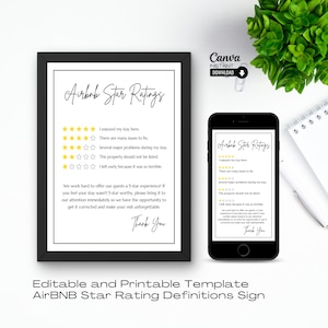 Airbnb Star Rating Explanation Sign: Editable Template (Digital Download)