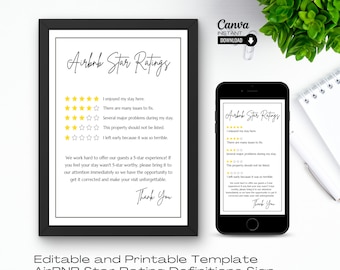 5 Star Rating Explanation Sign Template, Airbnb Star Rating System Explained, Airbnb Sign Template Canva, Vacation Rental Owners, Editable