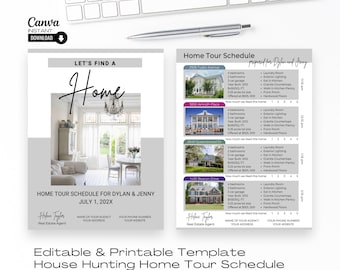 Real Estate Home Tour Schedule Template: House Hunting Guide (Canva, Digital Download)