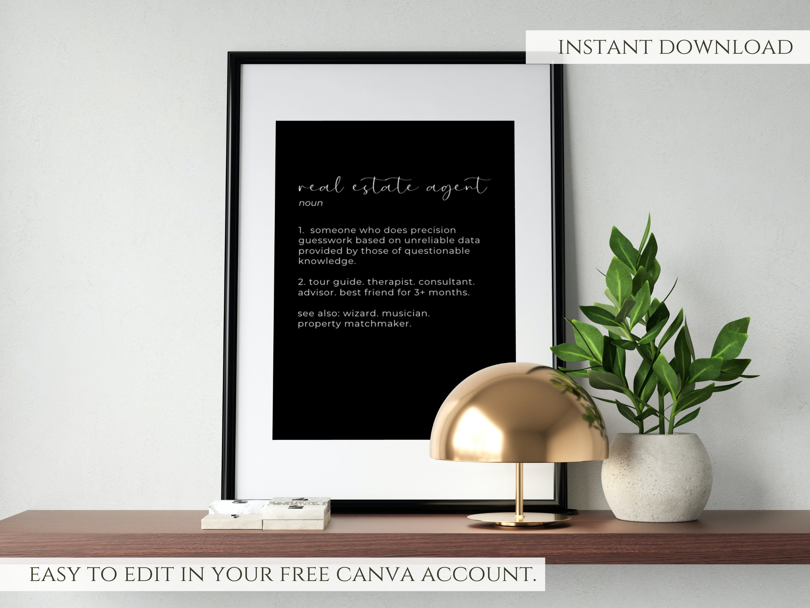 Real Estate Agent Definition Poster Real Estate Office Decor Etsy