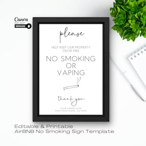 Editable No Smoking/Vaping Sign: AirBNB Host Template