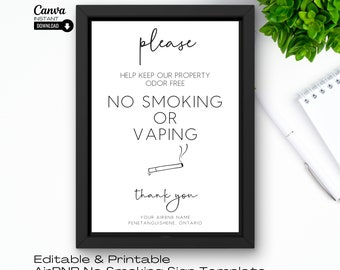 Señal editable de no fumar ni vapear: Plantilla para anfitriones de Airbnb