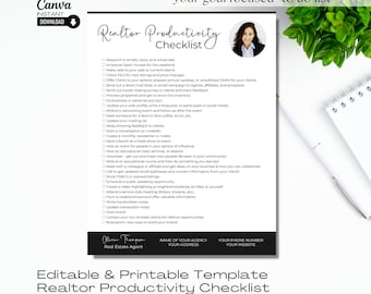 Realtor Productivity Checklist: Editable Real Estate Agent Task Manager (Canva Template)