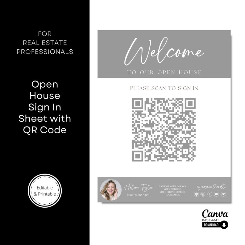Open House Sign in Sheet With QR Code, Realtor Branding, Real Estate ...