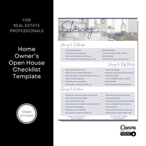 Home Seller Showing Checklist, Printable Seller Checklist, Real Estate Listing Presentation, Real Estate Marketing, Canva Template, Modern