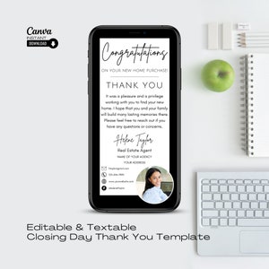 Digital Thank You Card, Textable Thank You Card, Real Estate Marketing, Real Estate Thank You, Closing Thank You, Canva Realtor Template