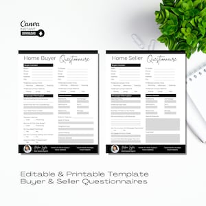 Buyer Questionnaire, Seller Questionnaire, Real Estate Marketing, Real Estate Questionnaire, Home Buyer Questionnaire, Digital Download