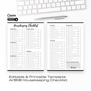 AirBNB Cleaning Checklist, Editable AirBNB Cleaning Checklist, AirBNB Template, Air BNB Cleaning Schedule, Air BNB Housekeeping Checklist