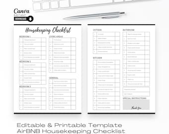 Bewerkbare sjabloon schoonmaakchecklist voor AirBNB (canva en pdf)