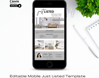 Textable Real Estate Flyer Template: Just Listed, Open House (Digital Download)