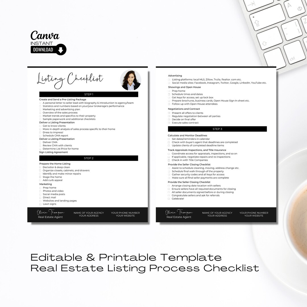 Real Estate Agent Listing Checklist: Editable Realtor Task List (canva ...