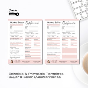 Buyer Questionnaire, Seller Questionnaire, Real Estate Marketing, Real Estate Questionnaire, Home Buyer Questionnaire, Digital Download