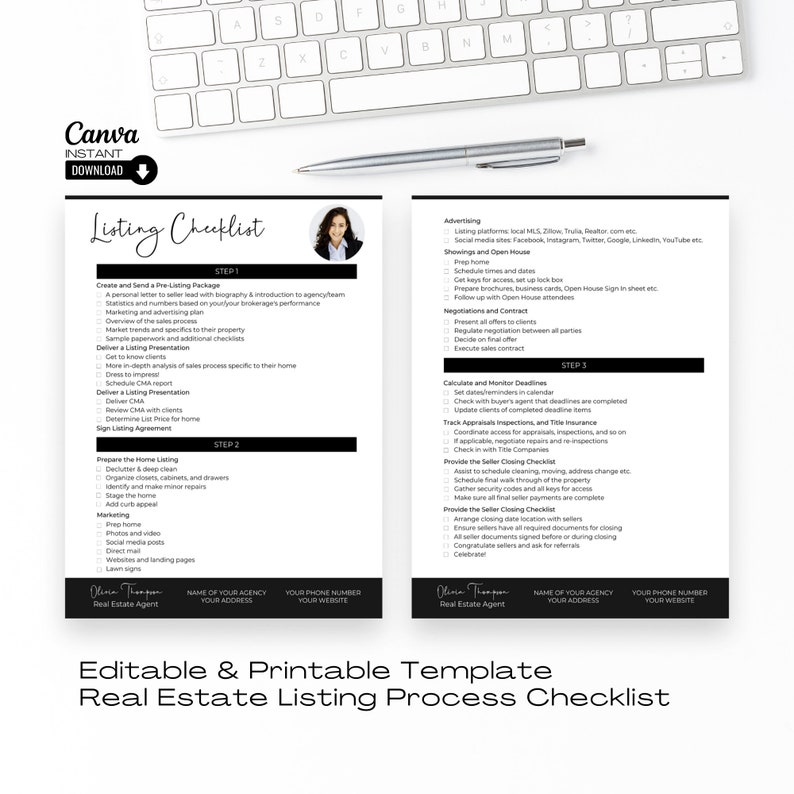 Real Estate Agent Listing Checklist: Editable Realtor Task List (canva ...