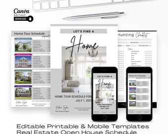 Real Estate House Hunting Bundle: Checklist & Schedule (Canva Template, Digital Download)