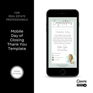 Digital Thank You Card, Textable Thank You Card, Real Estate Marketing, Real Estate Thank You, Closing Thank You, Canva Realtor Template