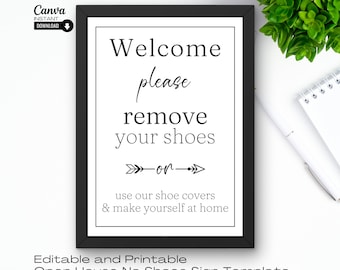 Editable No Shoes Sign, Remove Your Shoes Sign Template, AirBNB Sign, Printable Take Off Your Shoes Sign, Open House Welcome Sign