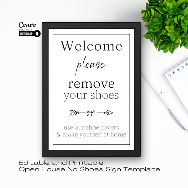 Editable No Shoes Sign, Remove Your Shoes Sign Template, AirBNB Sign, Printable Take Off Your Shoes Sign, Open House Welcome Sign