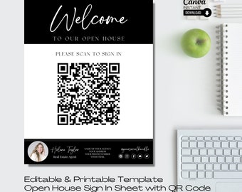Realtor Open House Sign-In Sheet with QR Code (Canva Template)