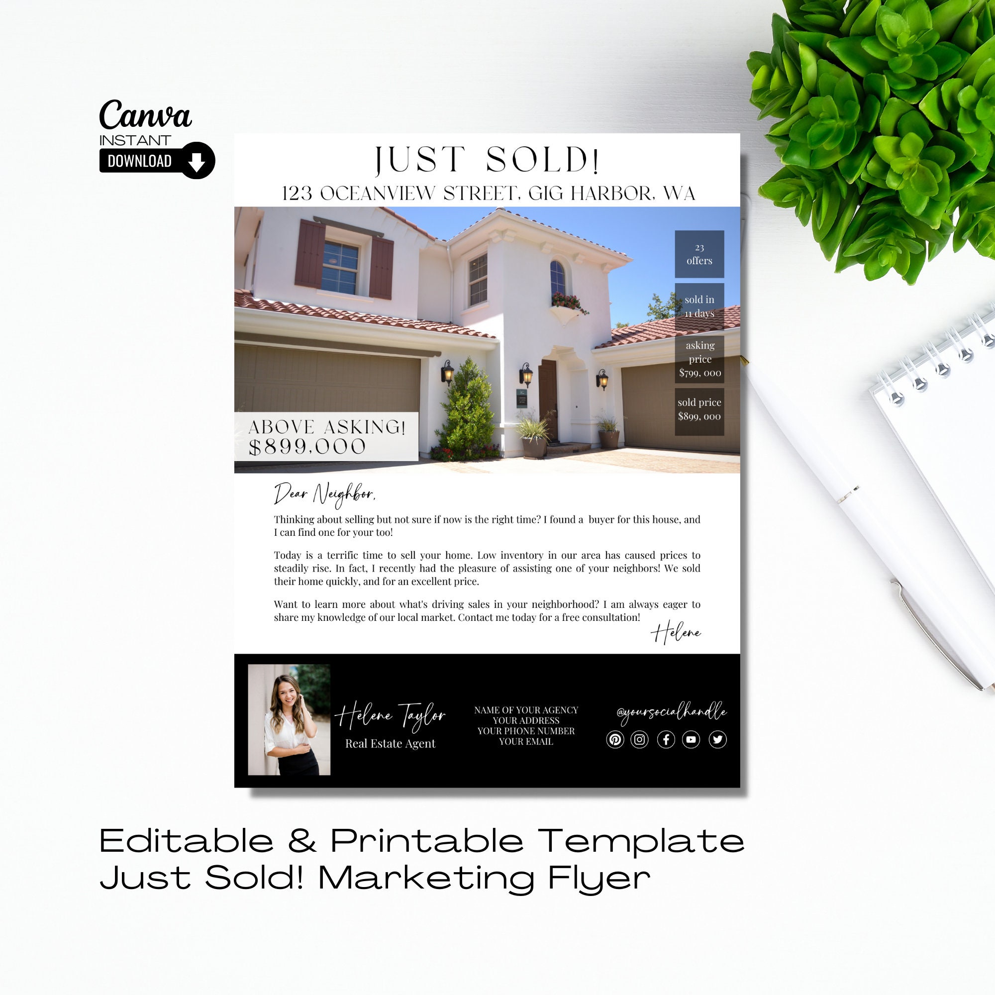 Editable Just Sold Letter Template, Printable Real Estate Sold House ...