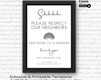 AirBNB Respect the Neighbors Sign, AirBNB Noise Rules Sign, AirBNB Quiet Please Sign, AirBNB Host, Vacation Rental Signage, VRBO Property