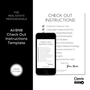 Szablon znaku Airbnb Check Out, edytowalny znak Airbnb, zasady domu Airbnb, Airbnb do druku, elektroniczna lista kontrolna Airbnb Check Out, VRBO