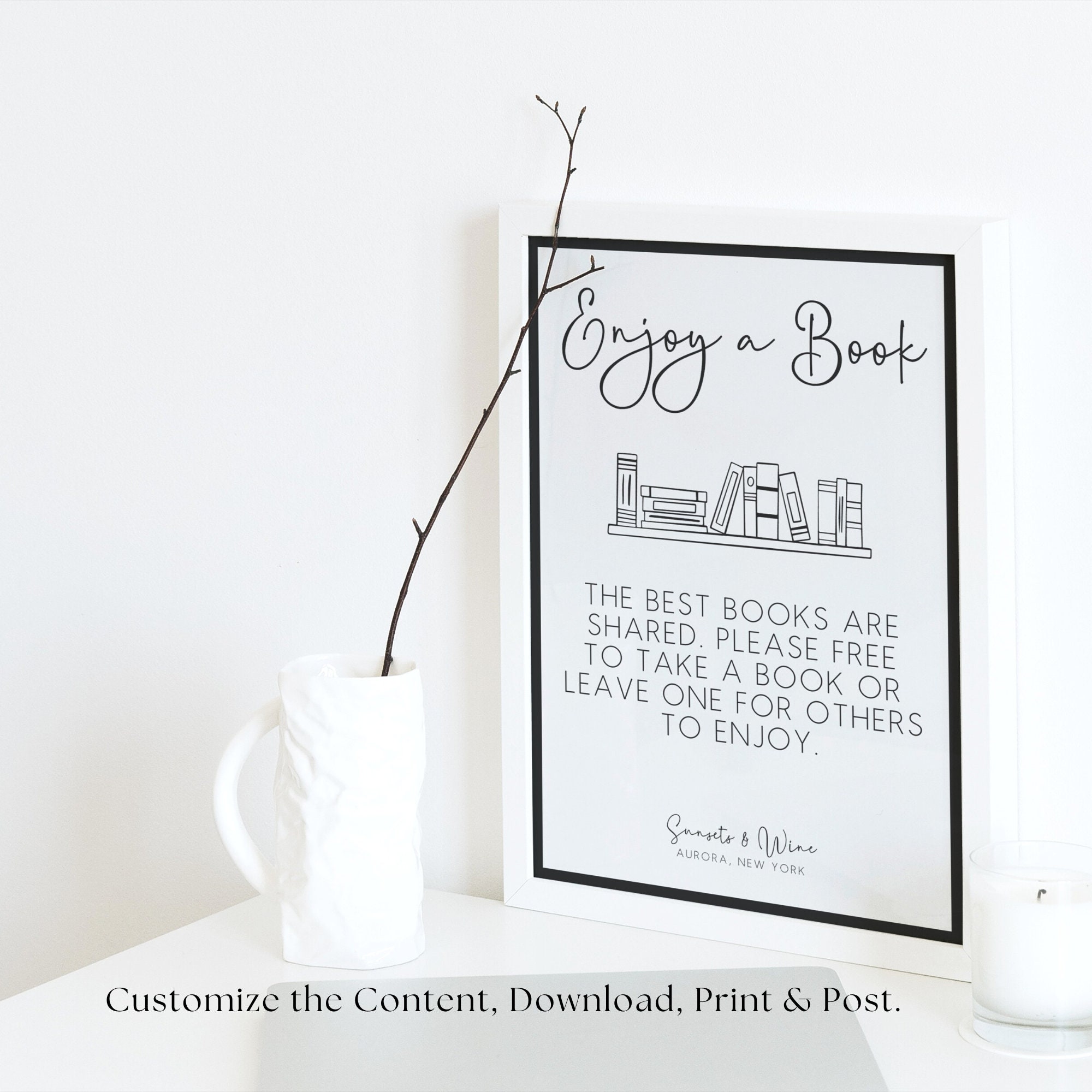 Editable Airbnb Reading Library Sign, Printable Home Library Sign