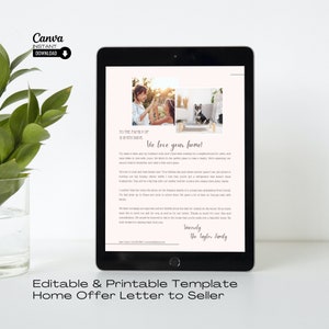 Carta de oferta de vivienda, carta de oferta de comprador, carta al vendedor de vivienda, bienes raíces editables, carta de oferta de casa imprimible, plantilla de bienes raíces
